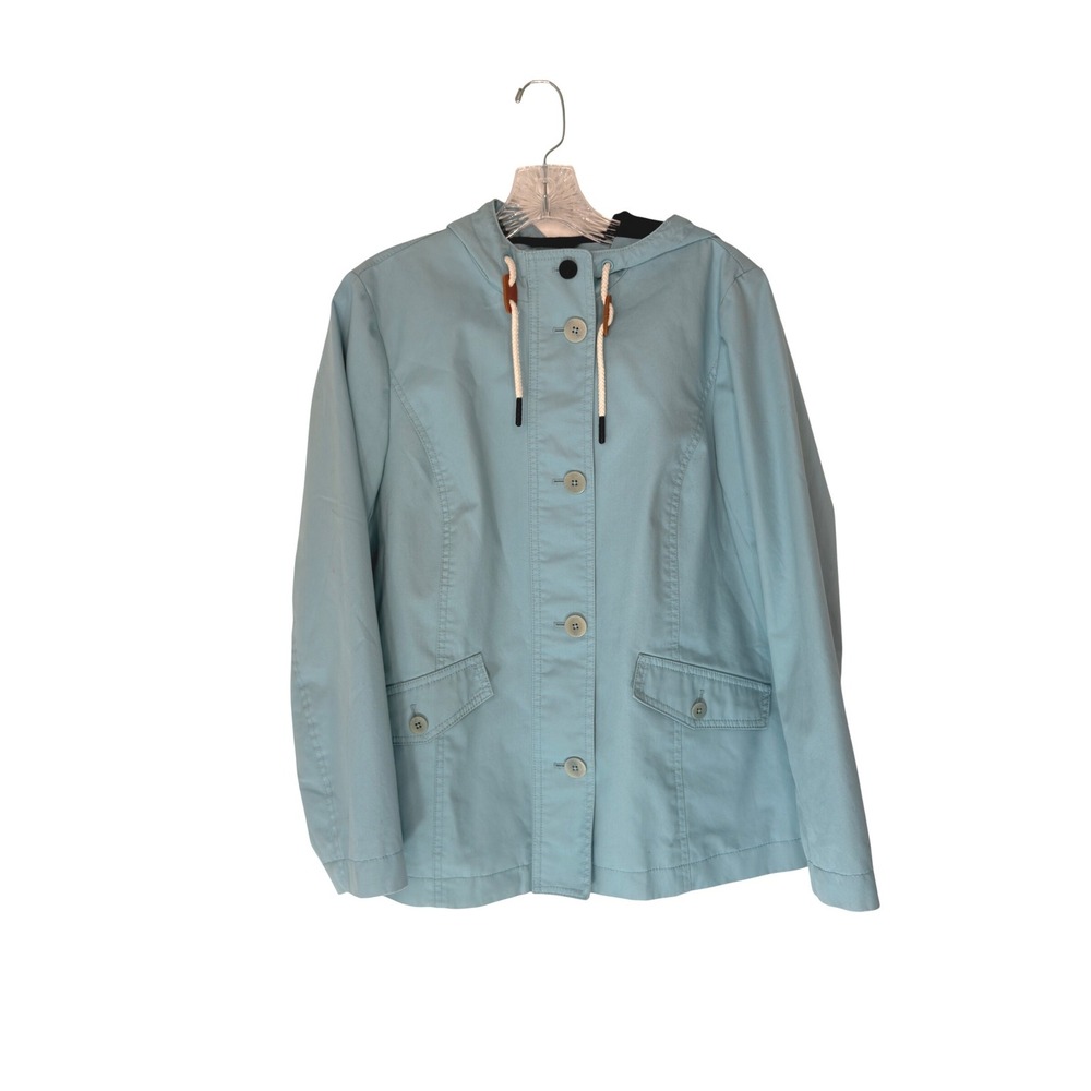 Talbots Womens Light Blue Hooded Rain Jacket Cotton Polyurethane Coated Size S